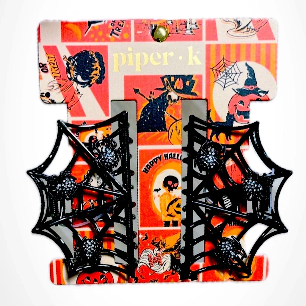 NWT ⚜️🖤⚜️ Piper K HALLOWEEN Hair Claw Clips Spooky Spiders & Spider Webs
